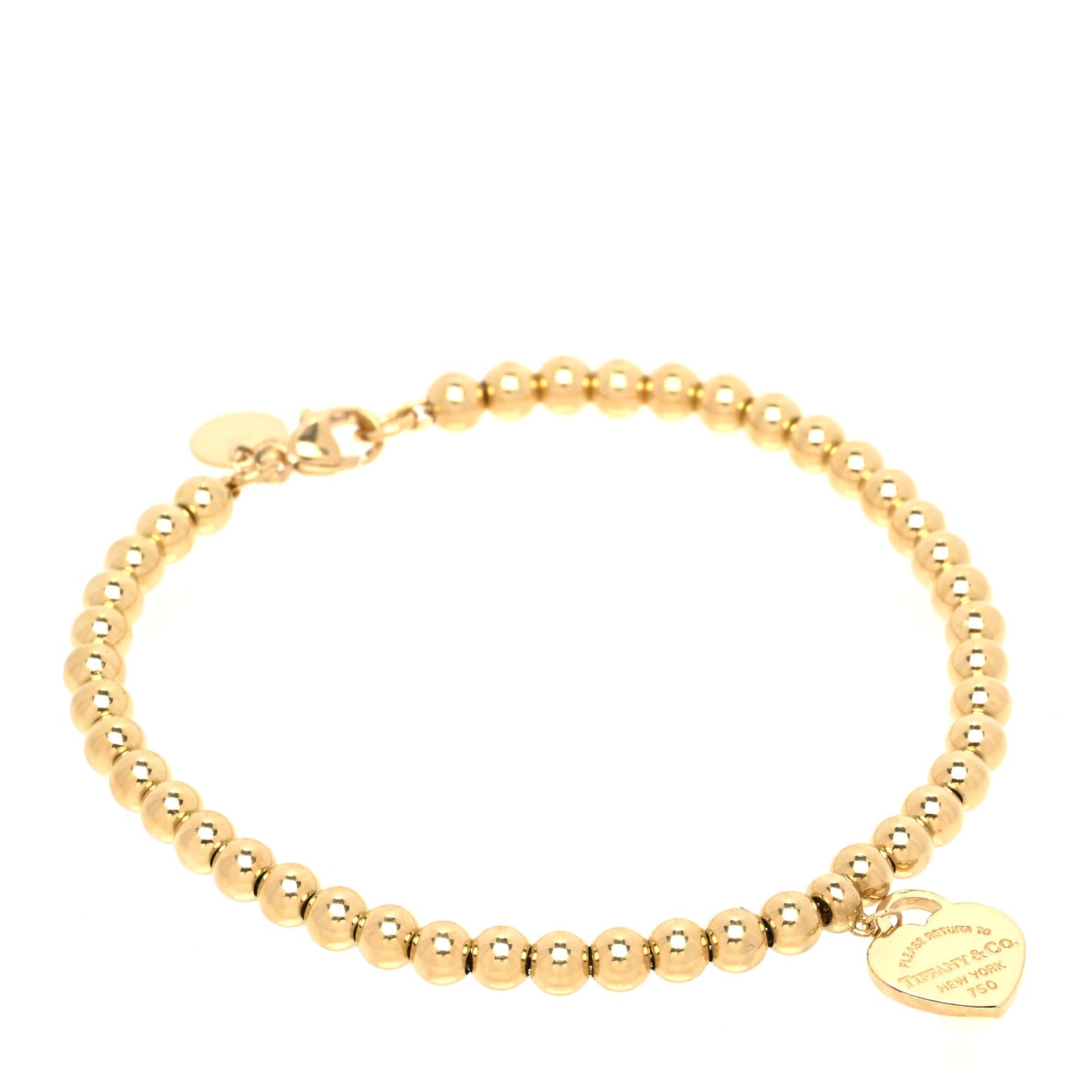 18K Yellow Gold 4mm Return To Tiffany Bead Heart Tag Bracelet
