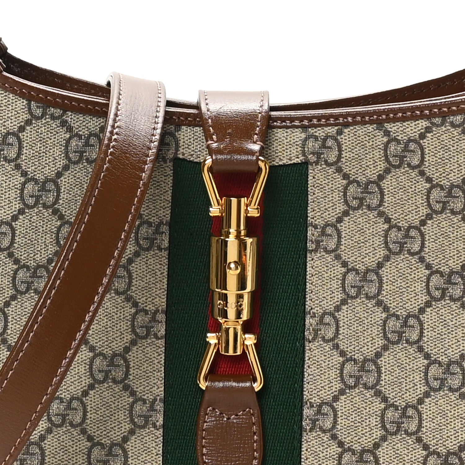 Gucci GG Supreme Monogram Azalea Calfskin Web Small Jackie 1961 Hobo Beige Ebony Brown Sugar 8 of 10