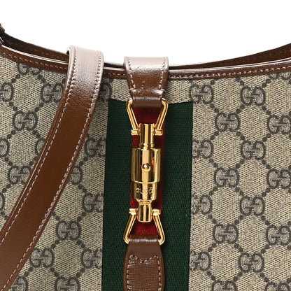 Gucci GG Supreme Monogram Azalea Calfskin Web Small Jackie 1961 Hobo Beige Ebony Brown Sugar 8 of 10