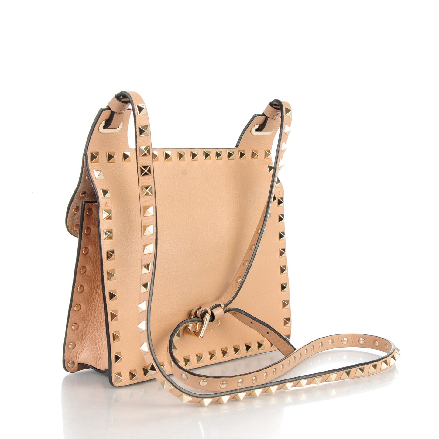 Pebbled Calfskin Rockstud Crossbody Messenger Bag Skin Sorbet