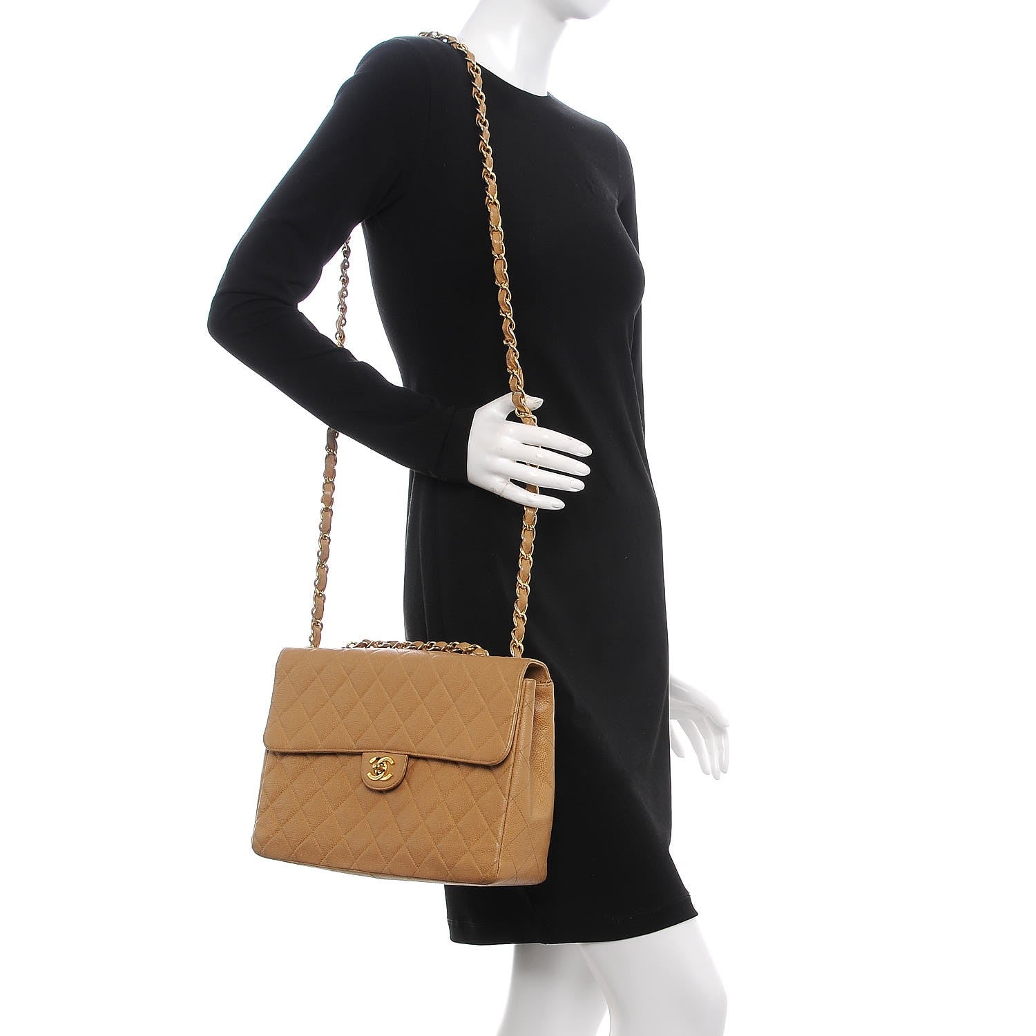Chanel Caviar Quilted Jumbo Single Flap Beige 2 of 18