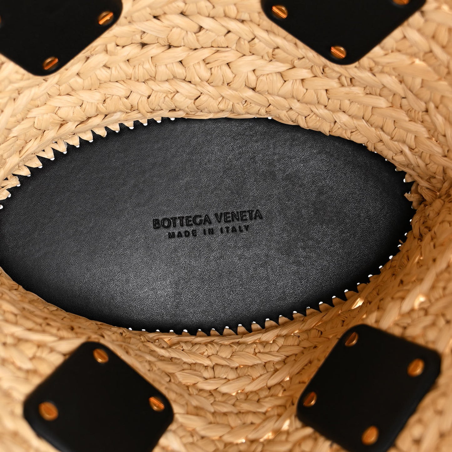 Raffia Calfskin Small Arco Basket Black