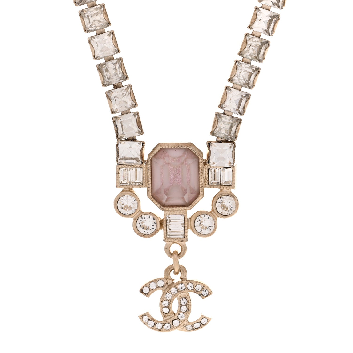 Chanel Crystal CC Pendant Choker Gold Pink 4 of 6