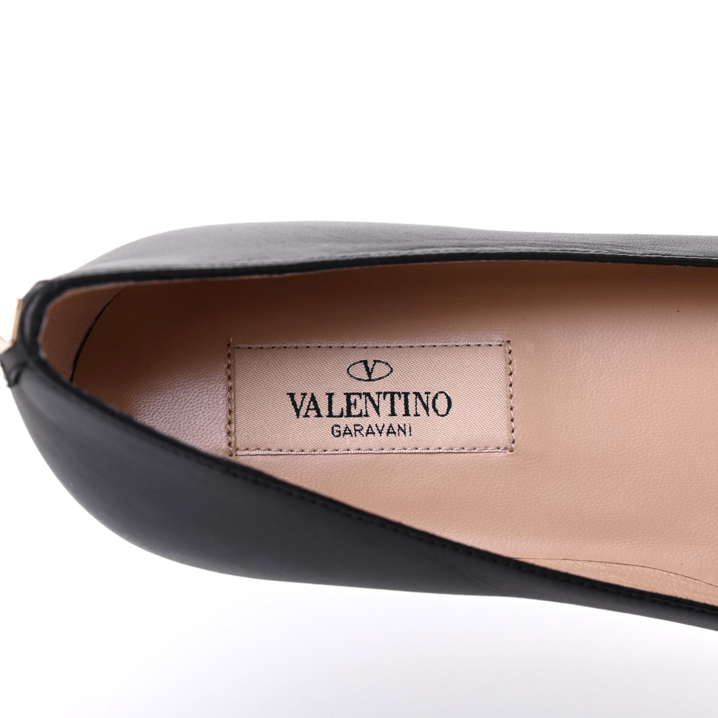 Nappa Rockstud Pointy Toe Ballerina Flats 38 Black