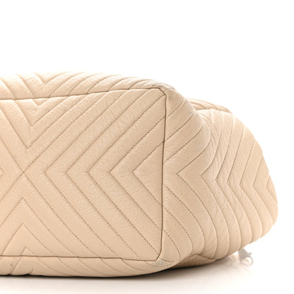 Chanel Deerskin Chevron Large CC Chain Bucket Drawstring Bag Beige 10 of 12