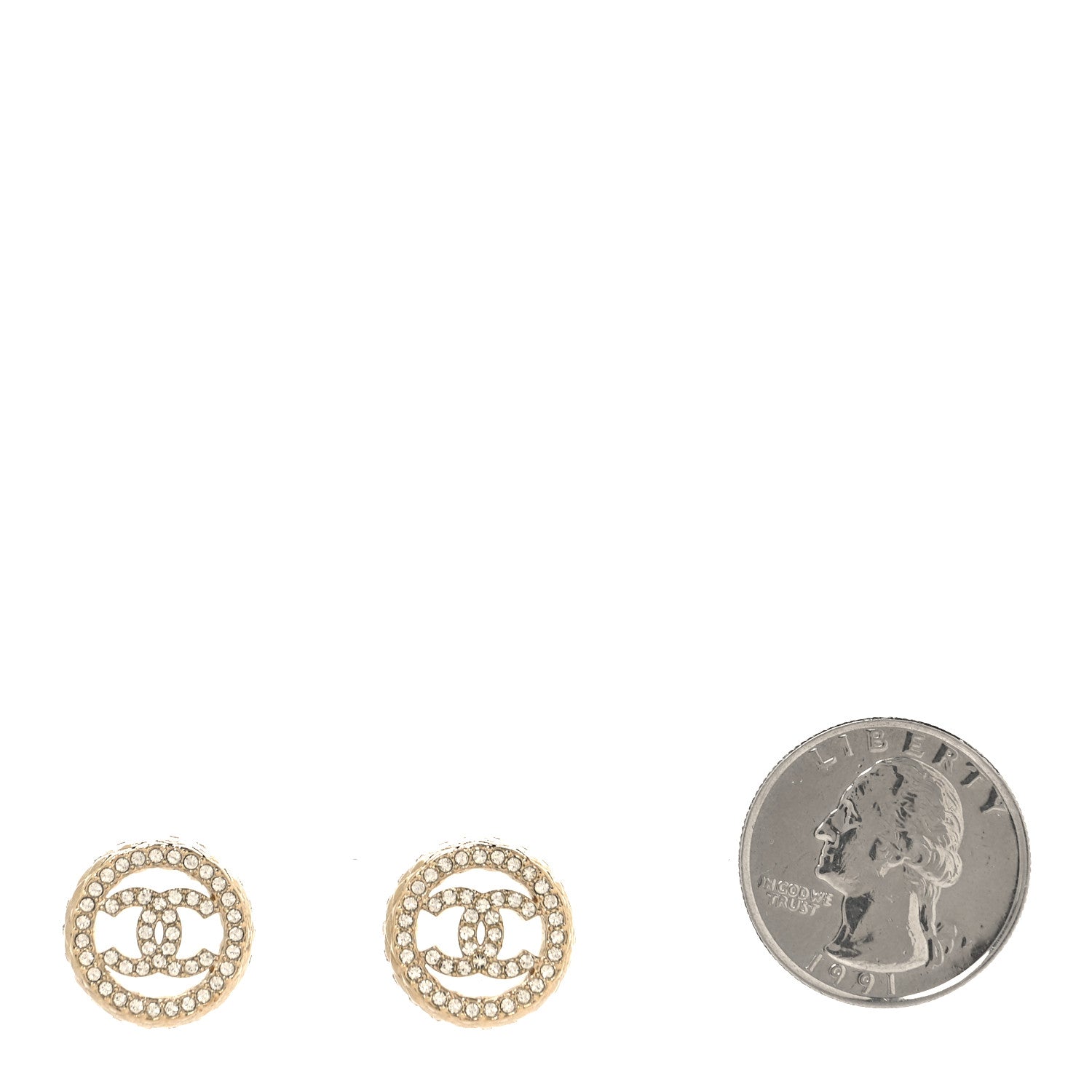 Chanel Crystal CC Round Earrings Gold 3 of 8
