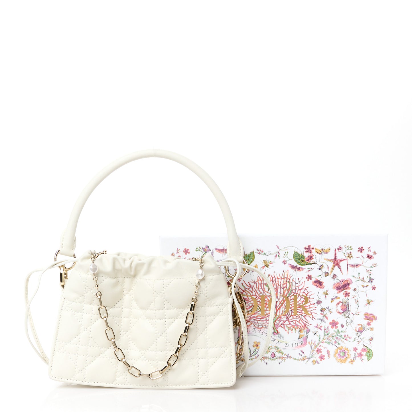 Lambskin Cannage Milly Mini Drawstring Bag Latte
