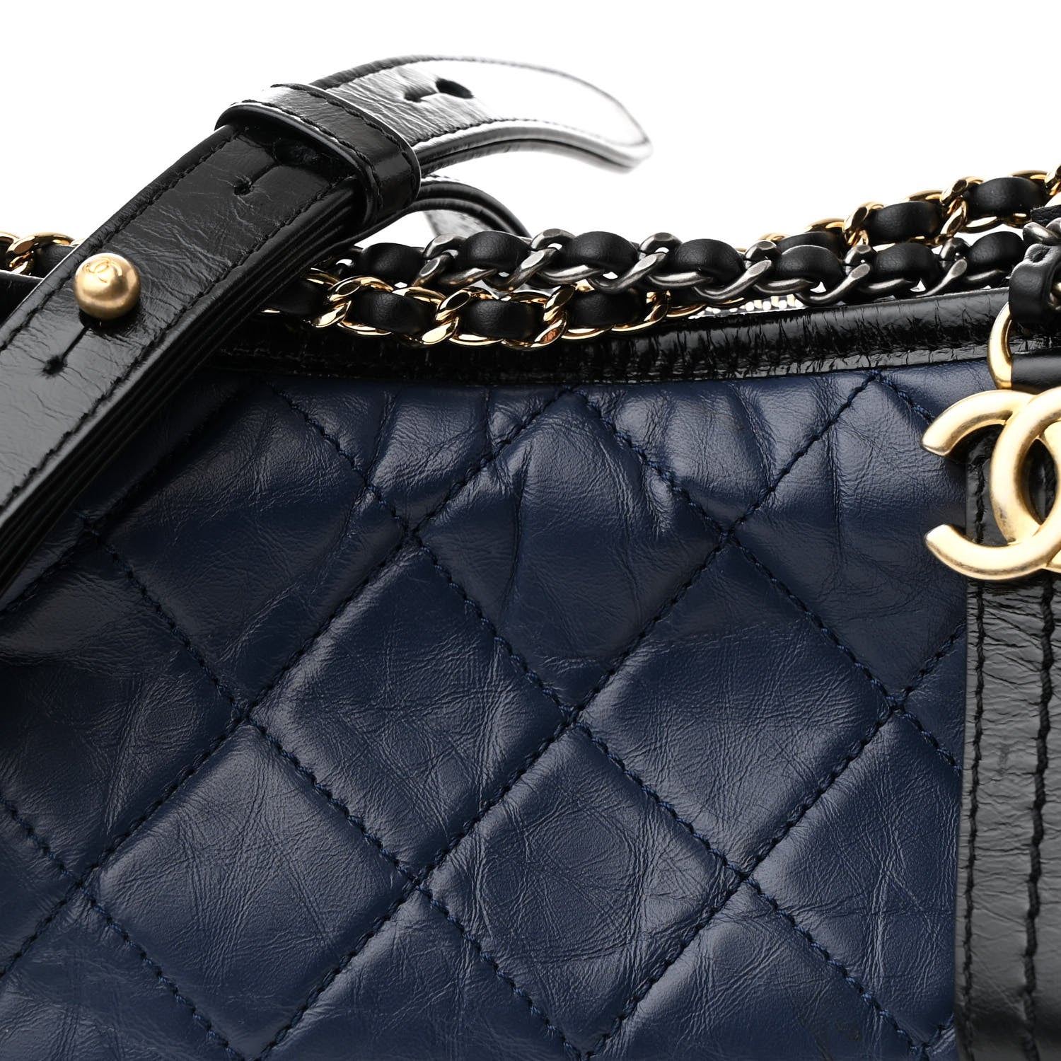Chanel Aged Calfskin Quilted Small Gabrielle Hobo Navy Black 8 of 10