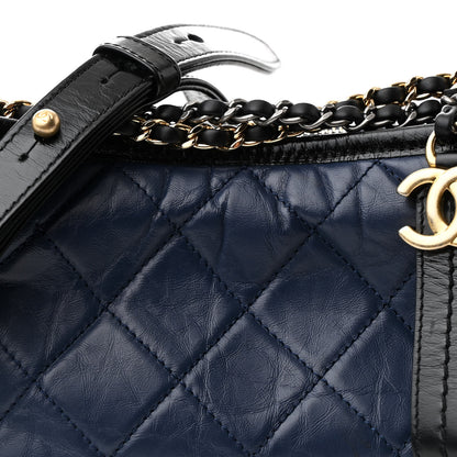 Chanel Aged Calfskin Quilted Small Gabrielle Hobo Navy Black 8 of 10