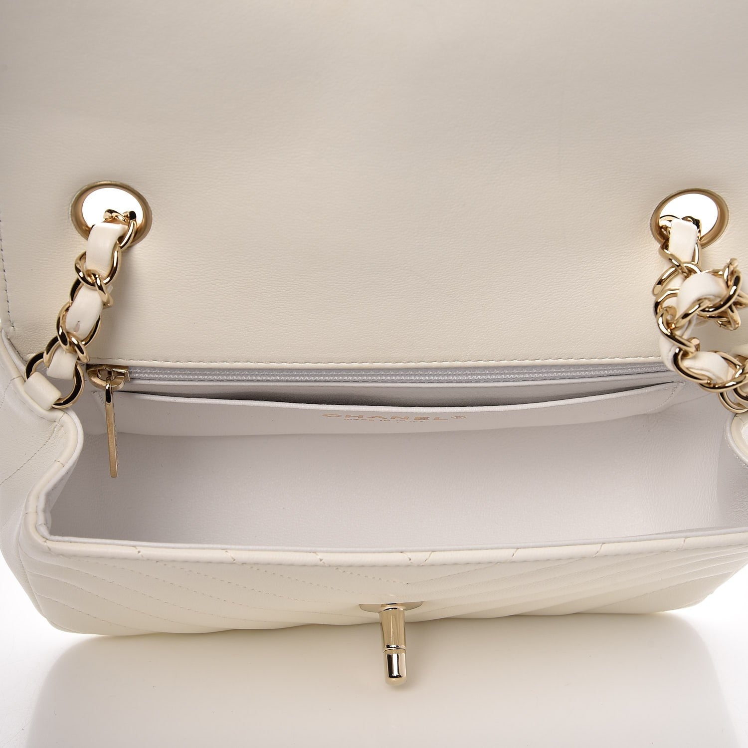 Chanel Lambskin Chevron Quilted Mini Rectangular Flap Ivory 5 of 10