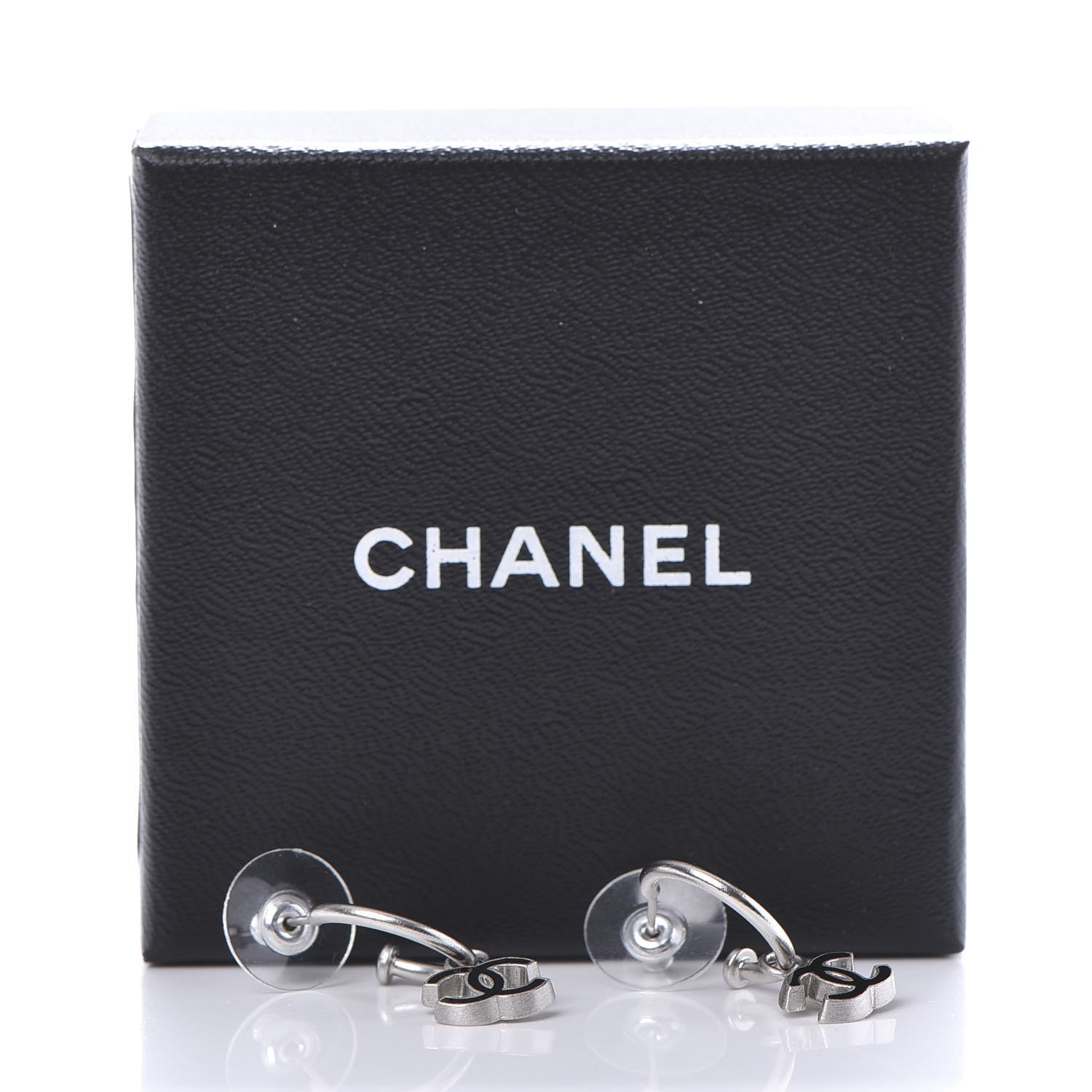 Chanel Enamel CC Hoop Earrings Silver Black 10 of 10