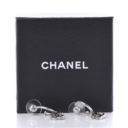 Chanel Enamel CC Hoop Earrings Silver Black 10 of 10