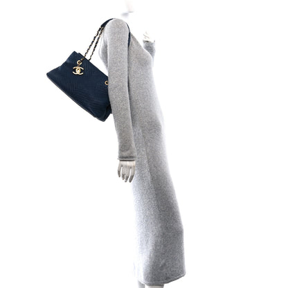 Chanel Wrinkled Lambskin Chevron Quilted Surpique Tote Navy Blue 2 of 10