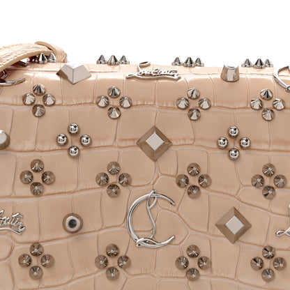 Christian Louboutin Calfskin Crocodile Embossed Spikes Loubinthesky Paloma Clutch Nougat 8 of 11