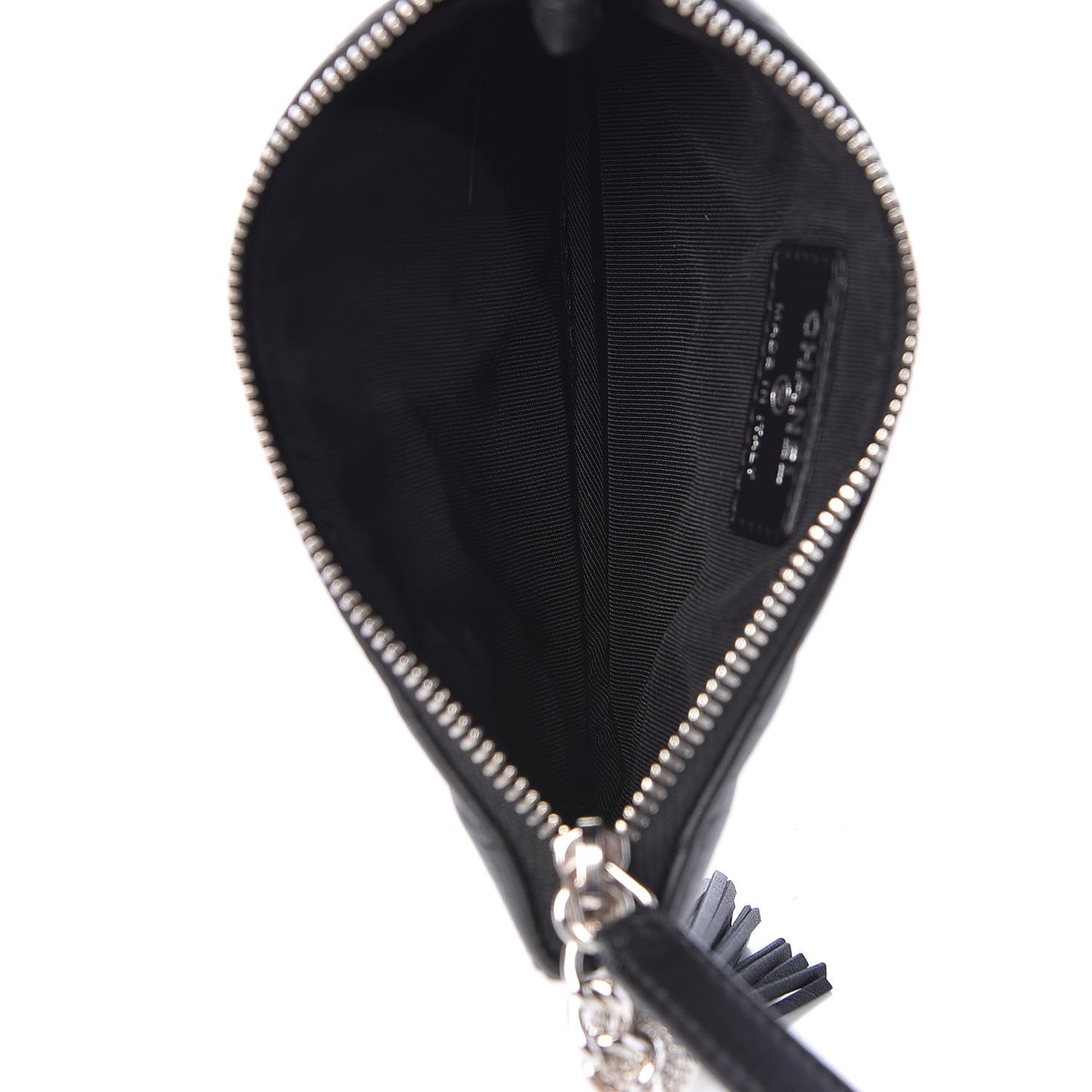 Calfskin Chevron Quilted Tassel Small Cosmetic Case Black