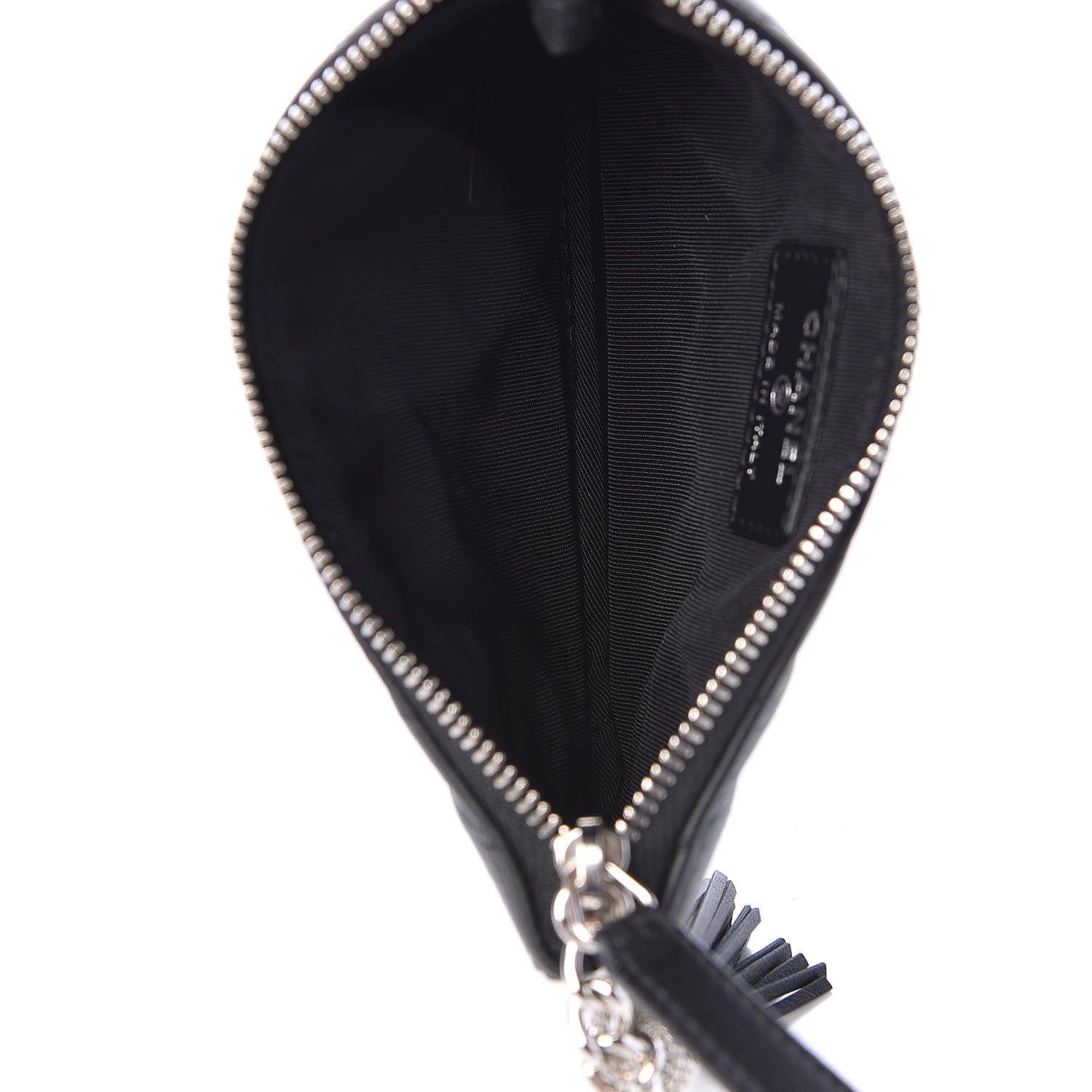 Chanel Calfskin Chevron Quilted Tassel Small Cosmetic Case Black 5 of 8