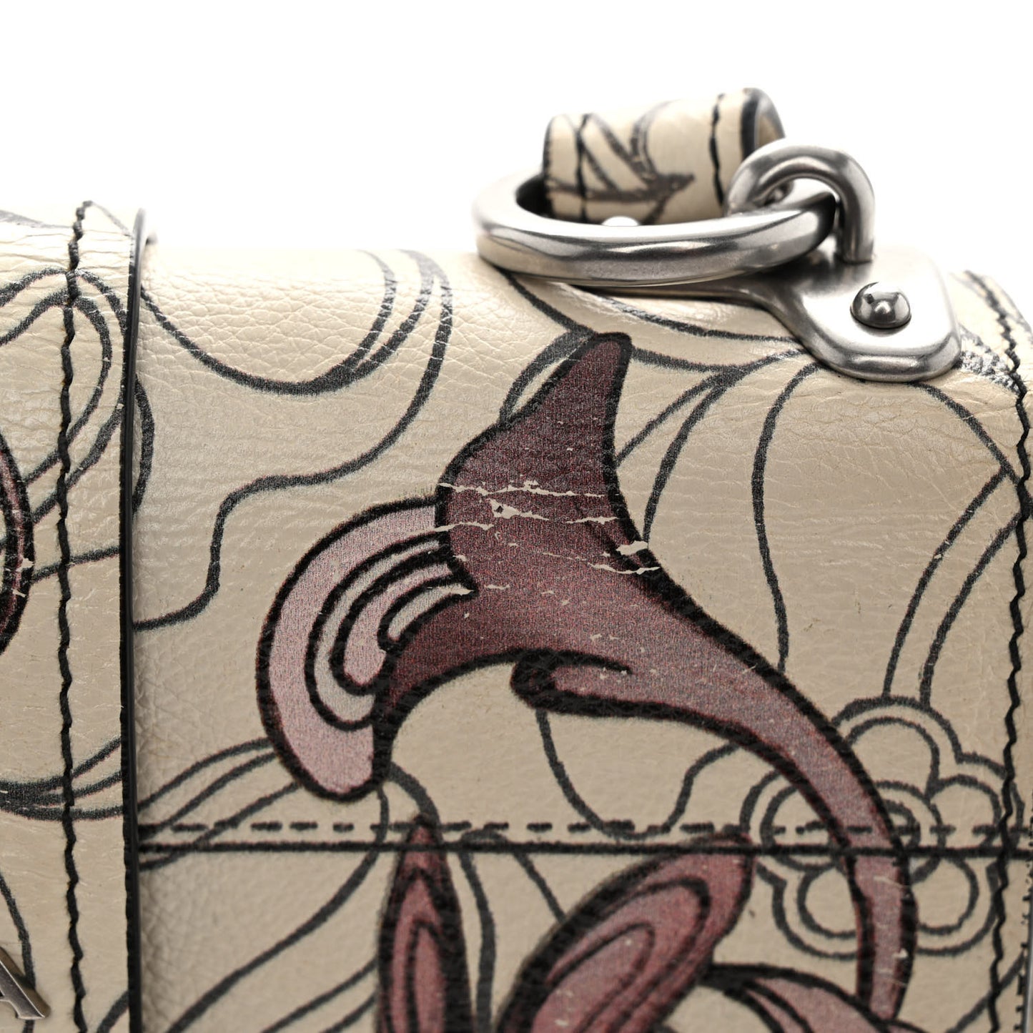X JAMES JEAN Glace Calfskin Rabbit Print Cahier Bag Opaline