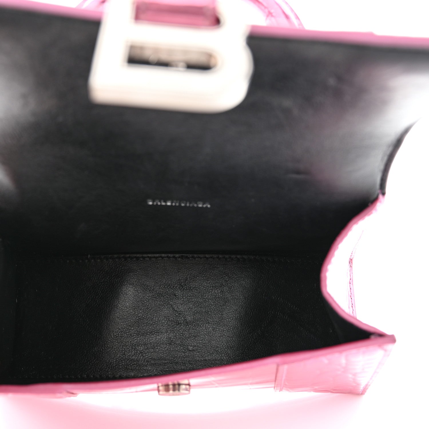 Balenciaga Metallic Shiny Calfskin Crocodile Embossed Hourglass Top Handle Bag XS Pink 5 of 12