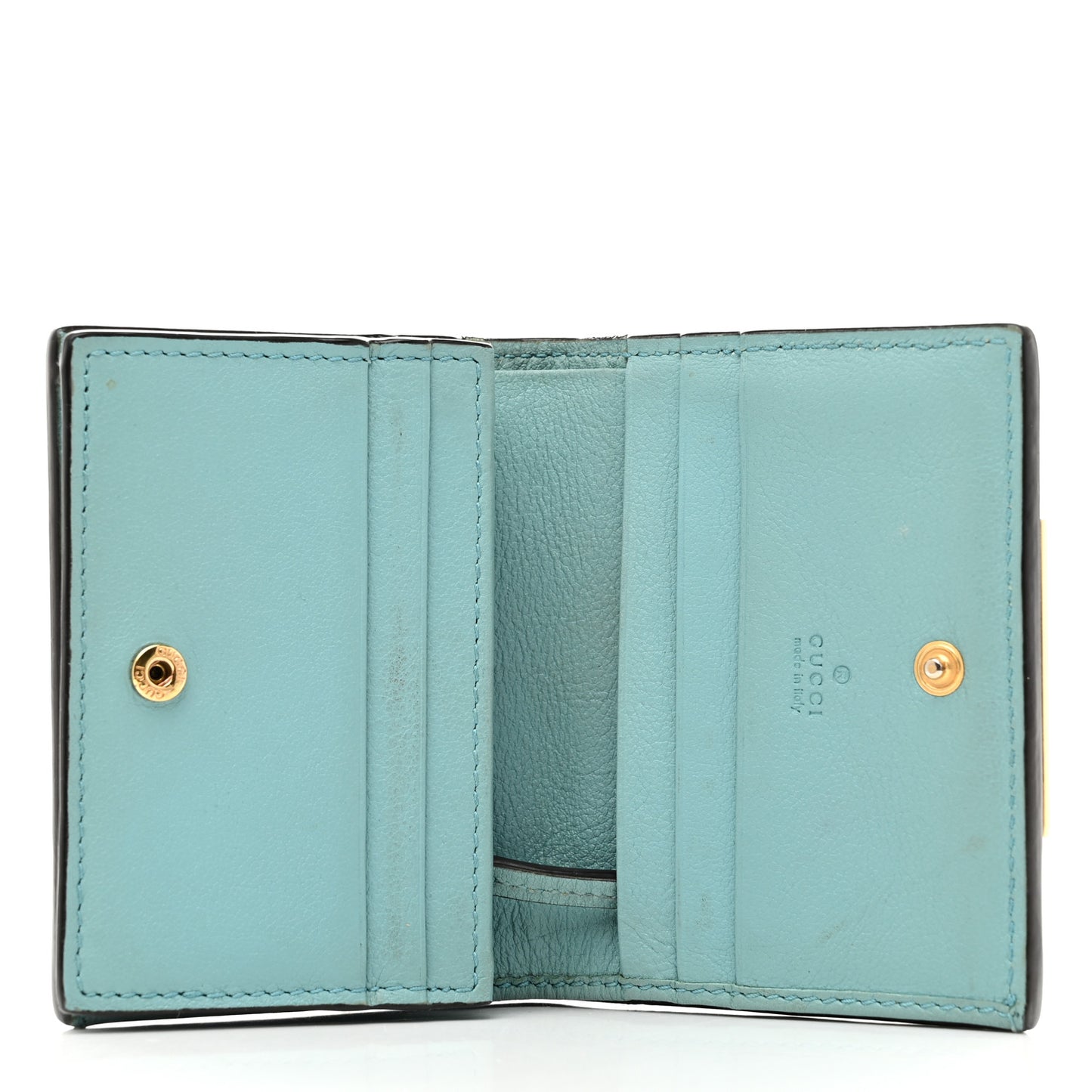 Wonka Grain Calfskin GG Monogram Embossed Card Case Wallet Dusty Azure