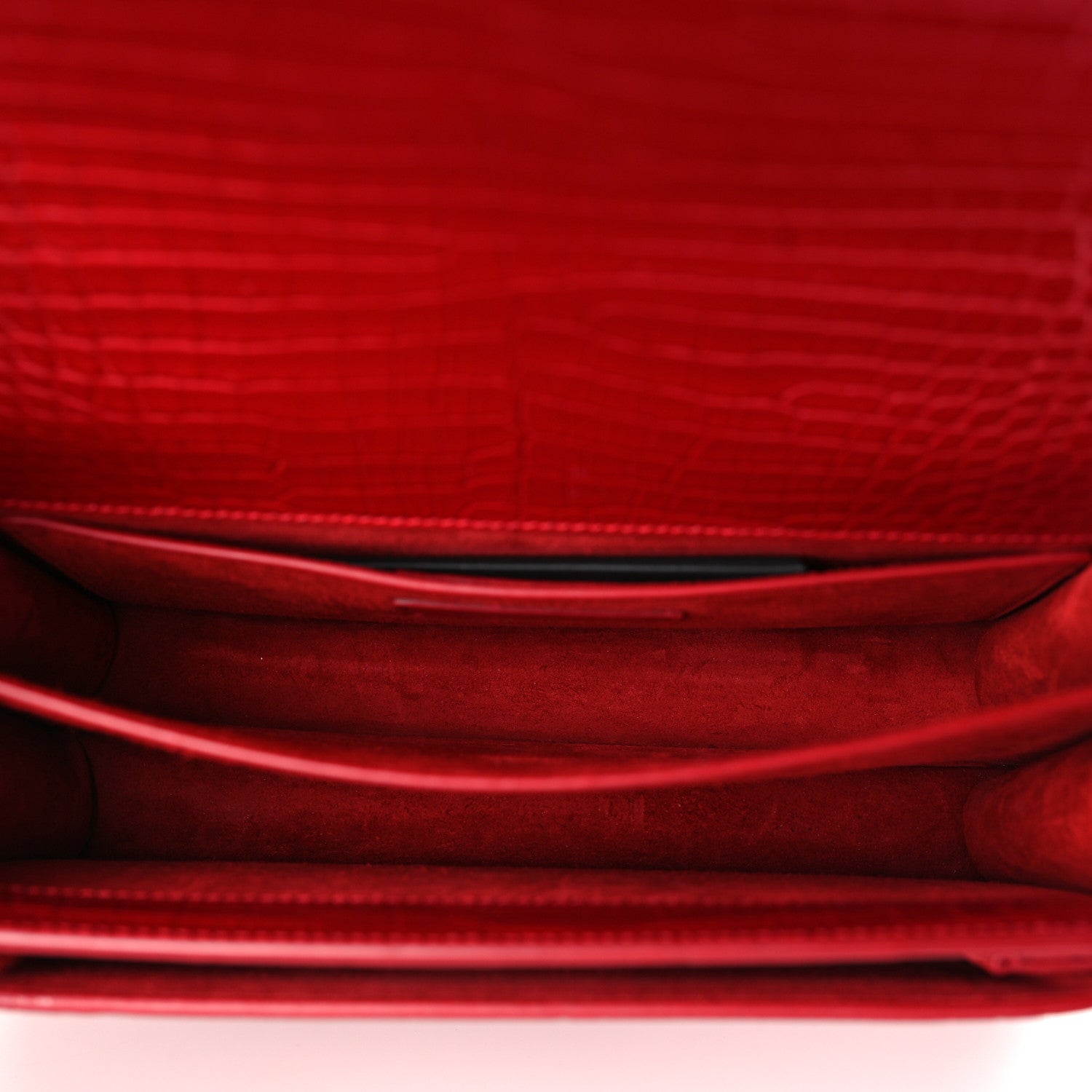 Saint Laurent Calfskin Crocodile Embossed Medium Monogram Sunset Rouge Eros 5 of 9