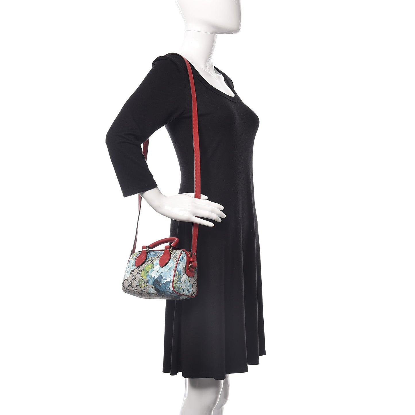 GG Supreme Monogram Blooms Mini Boston Navy Blue Hibiscus