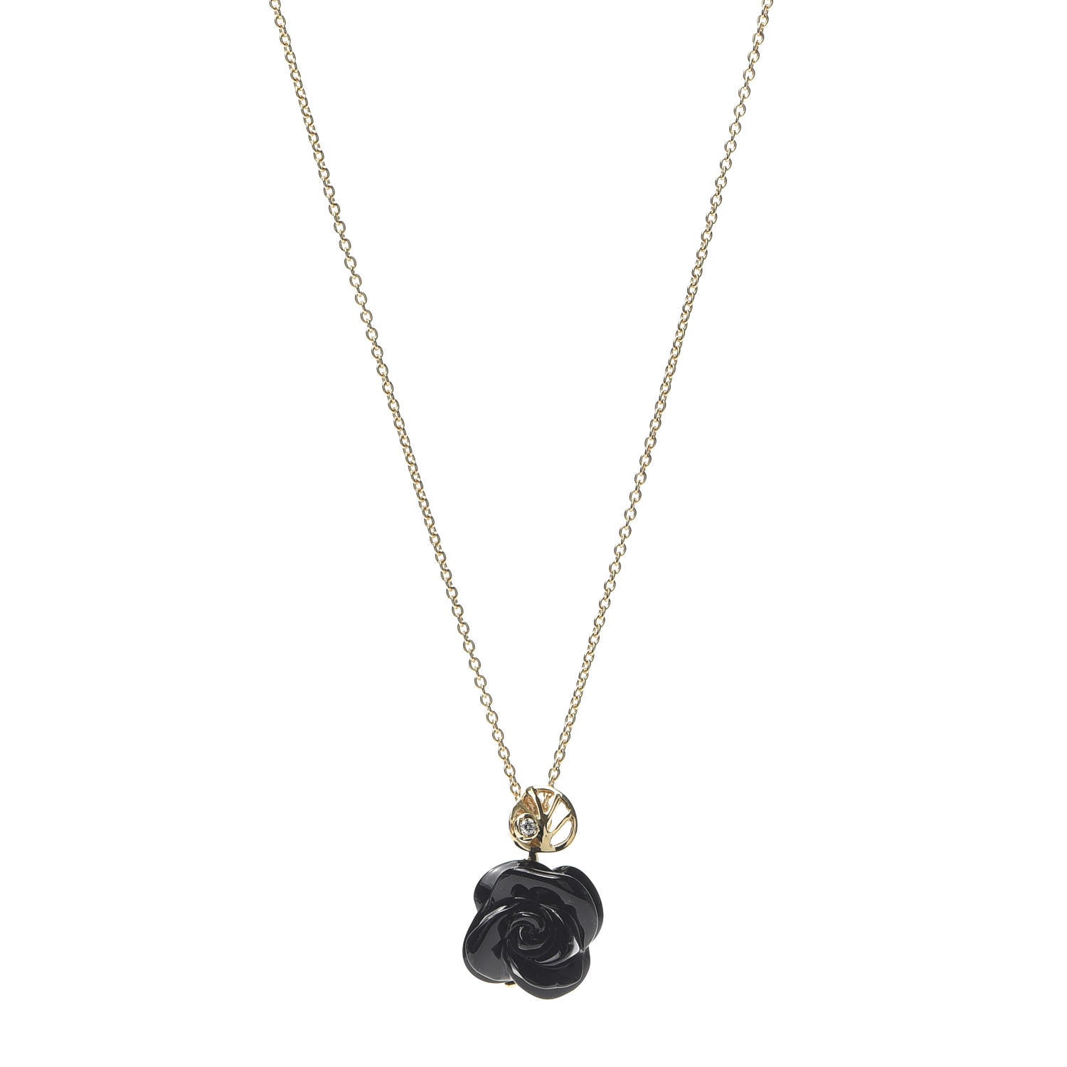 Christian Dior 18K Yellow Gold Diamond Black Onyx Rose Pre Catelan Pendant Necklace 1 of 6