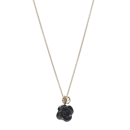 Christian Dior 18K Yellow Gold Diamond Black Onyx Rose Pre Catelan Pendant Necklace 1 of 6