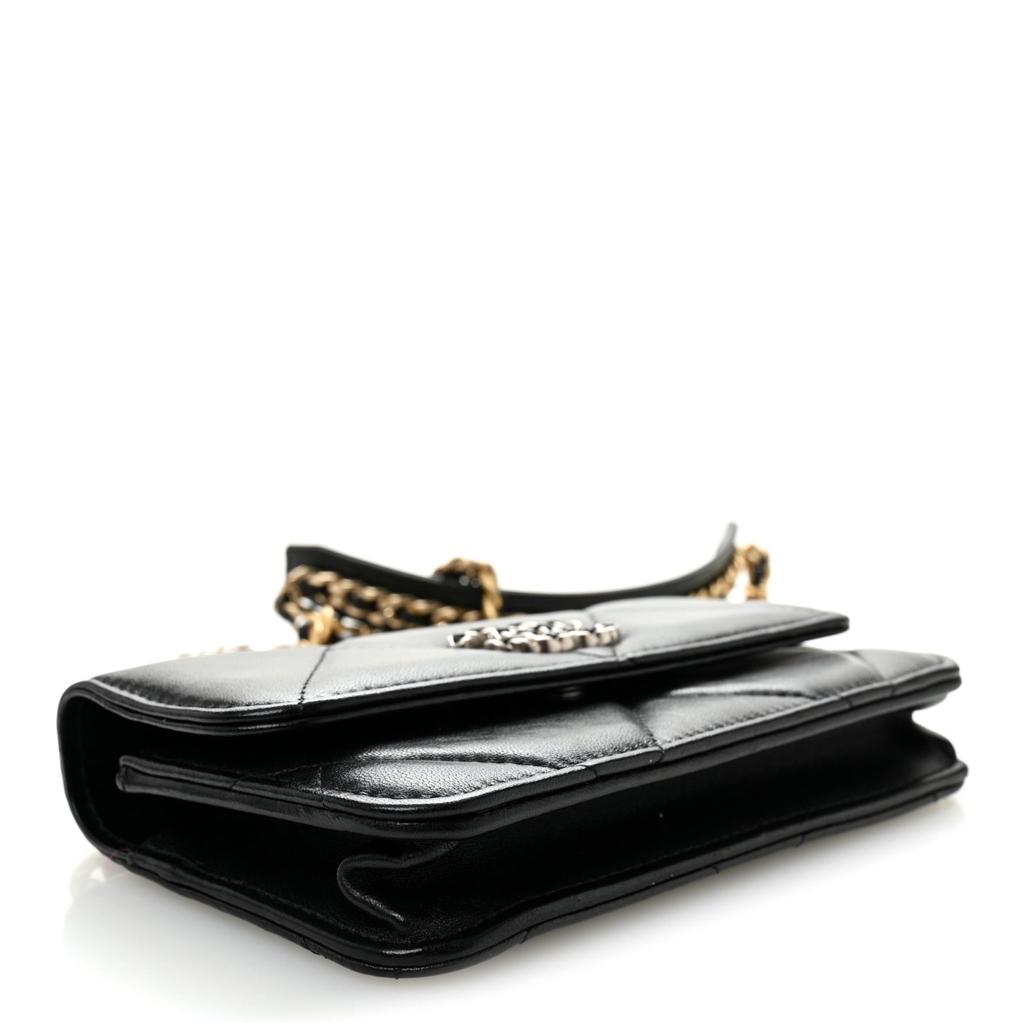Lambskin Quilted Chanel 19 Flap Phone Holder With Chain Black