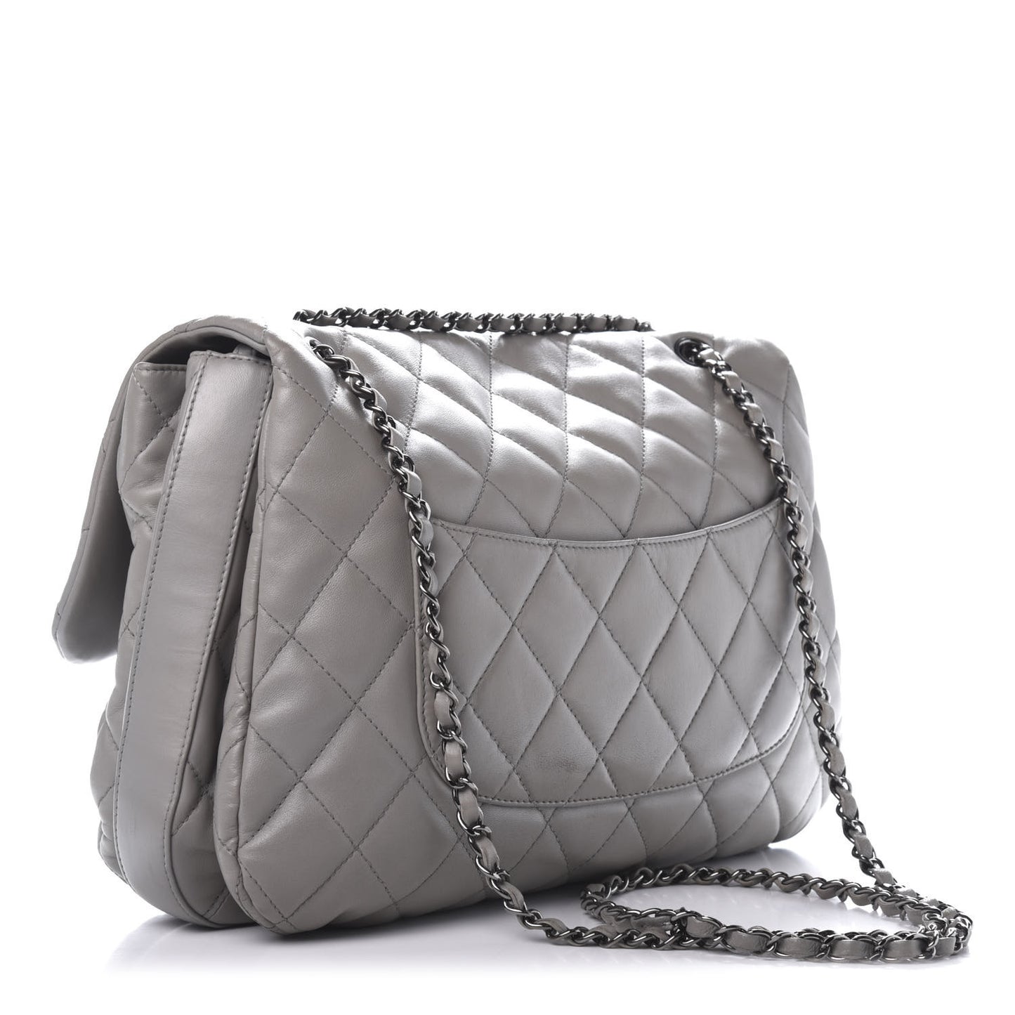 Lambskin Quilted 3 Flap Bag Grey