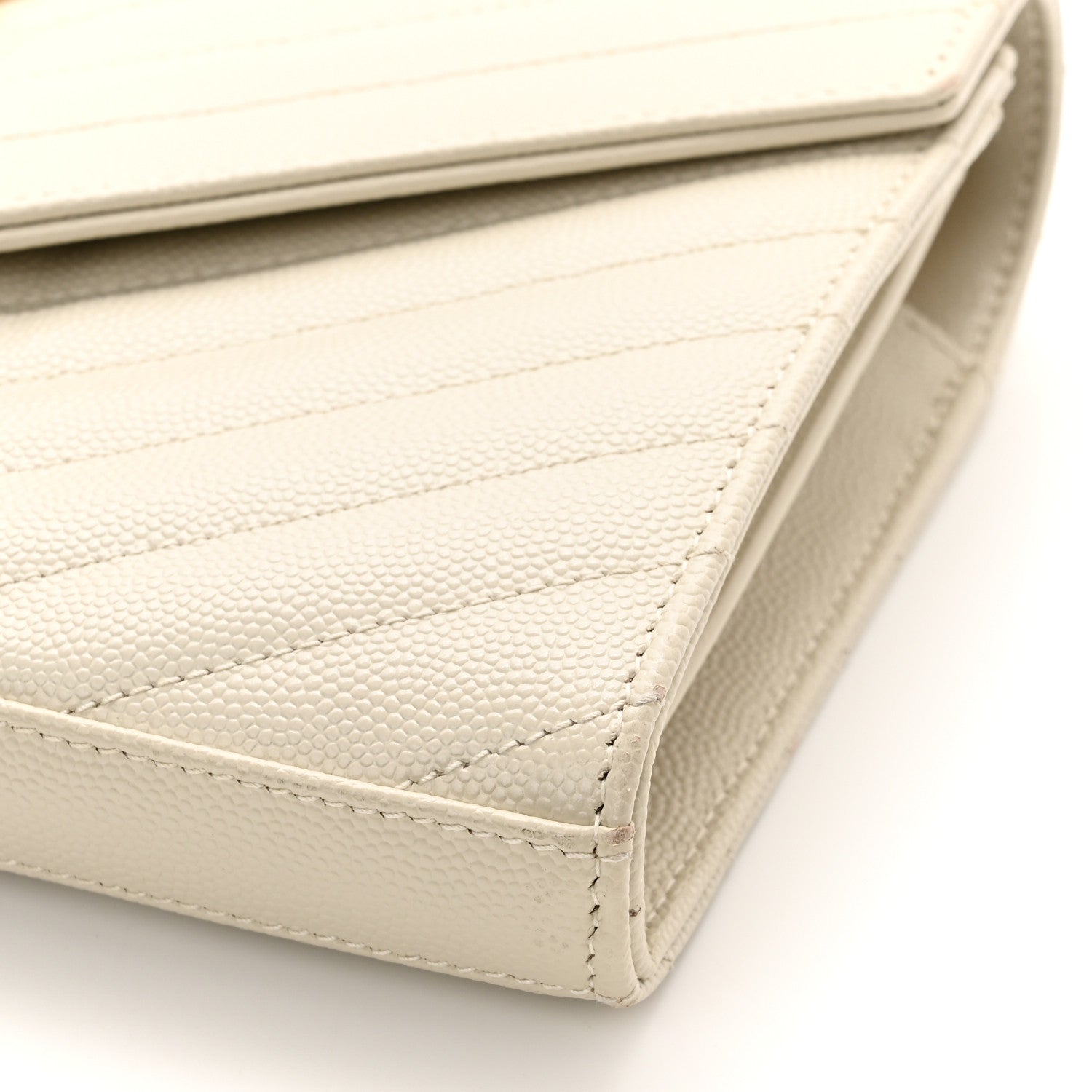 Saint Laurent Grain De Poudre Matelasse Chevron Monogram Chain Wallet Crema Soft 10 of 15