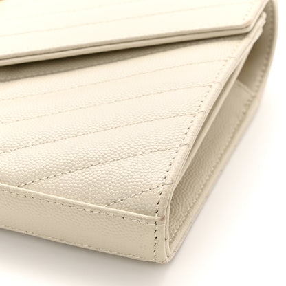 Saint Laurent Grain De Poudre Matelasse Chevron Monogram Chain Wallet Crema Soft 10 of 15