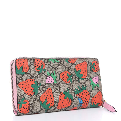 Gucci GG Supreme Monogram Strawberry Zip Around Wallet Light Pink 3 of 10