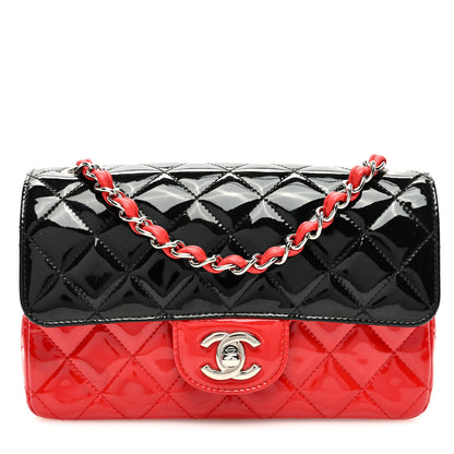 Chanel Patent Calfskin Quilted Bi-Color Mini Rectangular Flap Red Black 1 of 10