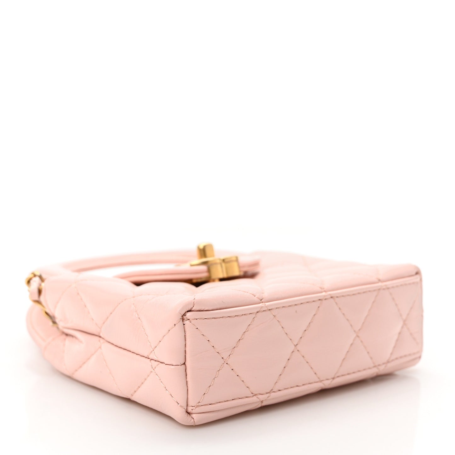 Shiny Aged Calfskin Quilted Mini Nano Kelly Shopper Light Pink