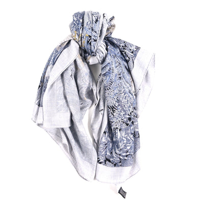 Hermes Cashmere Silk Faubourg Tropical Shawl 140 Gris Chine Encre Jaune 2 of 4