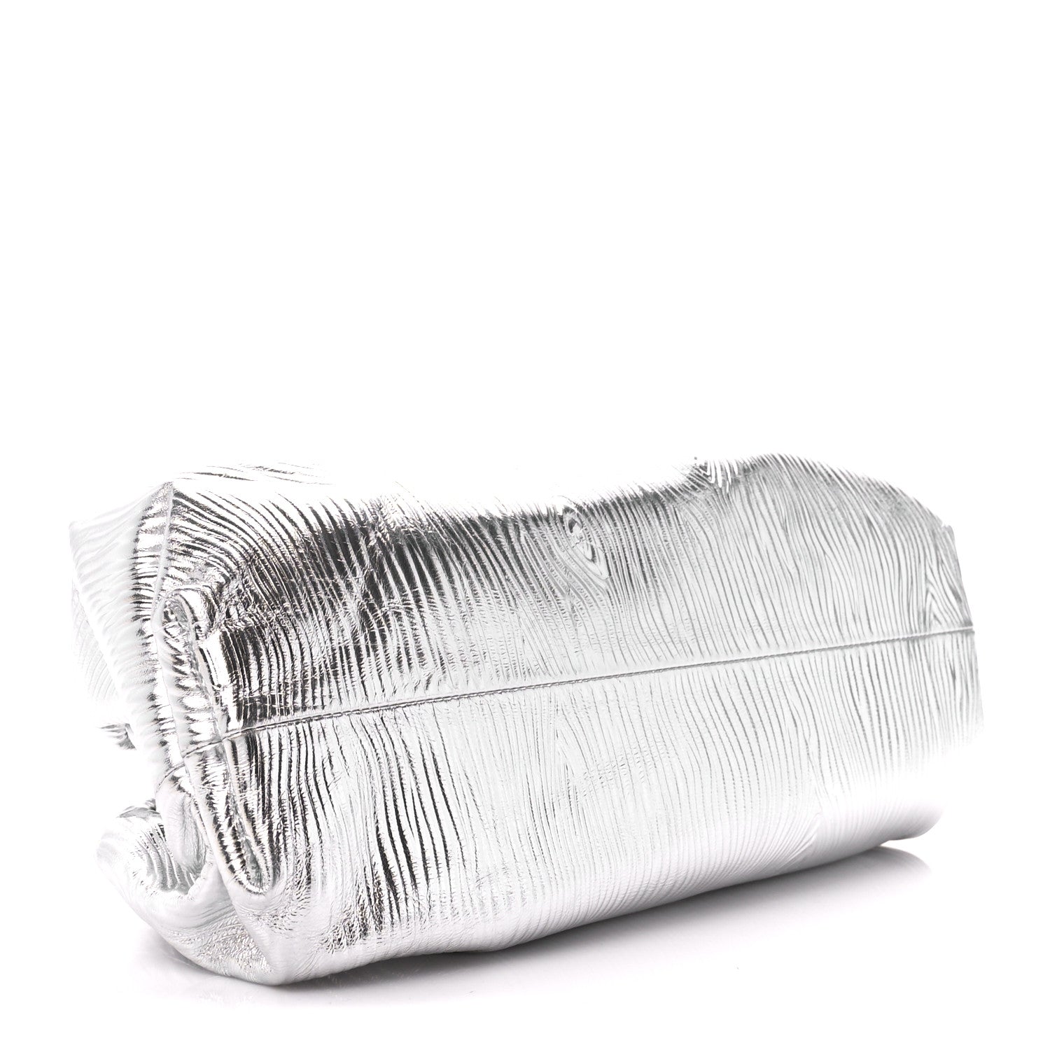 Bottega Veneta Metallic Bark Calfskin Embossed The Pouch Oversized Clutch Silver 4 of 11