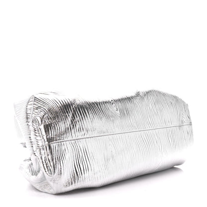 Bottega Veneta Metallic Bark Calfskin Embossed The Pouch Oversized Clutch Silver 4 of 11