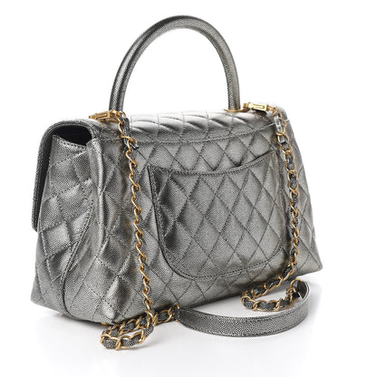 Chanel Metallic Caviar Quilted Small Coco Handle Flap Silver 2 of 9
