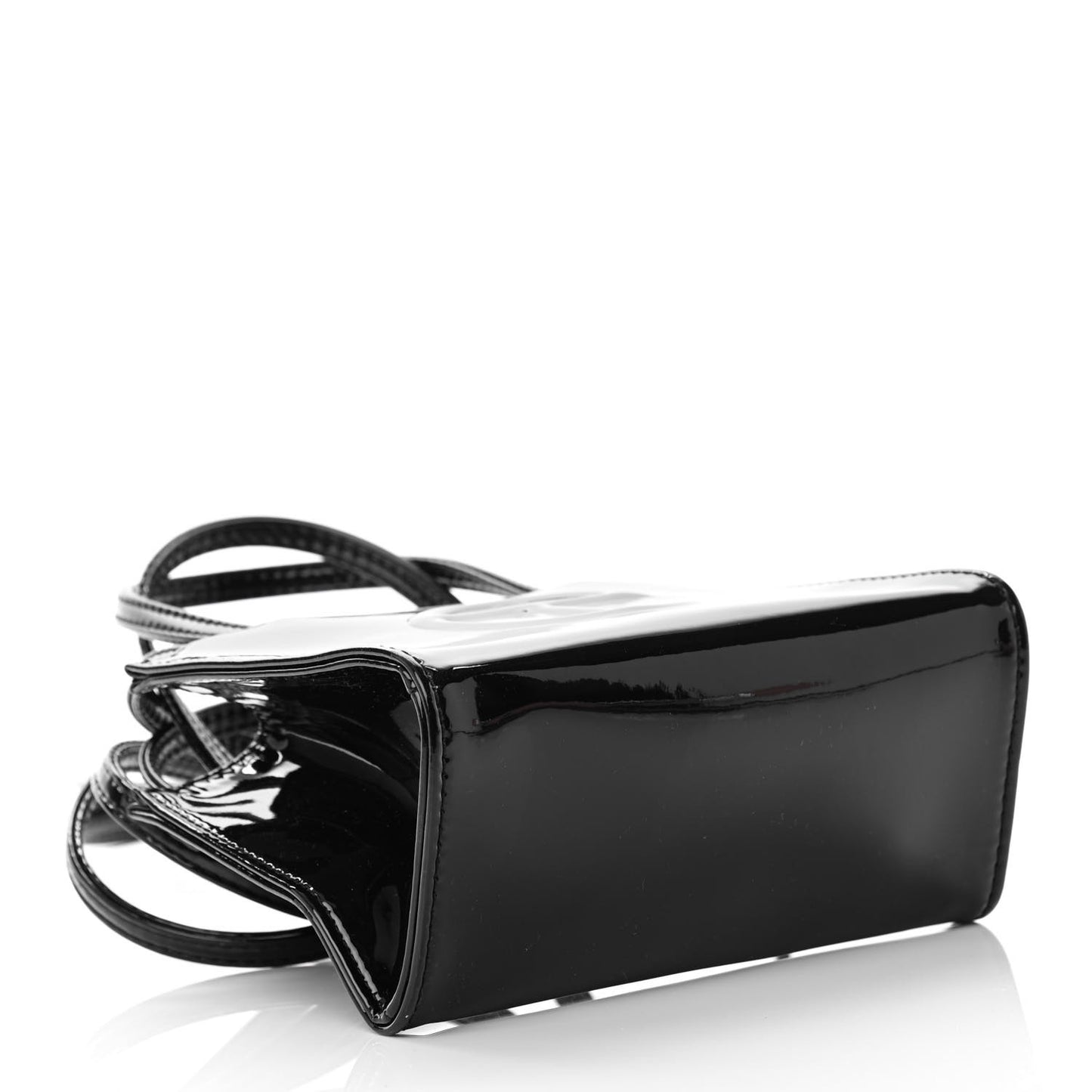 Patent Vegan Leather Small Shopping Bag Black
