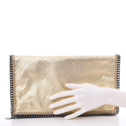 Stella McCartney Metallic Snakeskin Embossed Fold Over Falabella Clutch Gold 2 of 8