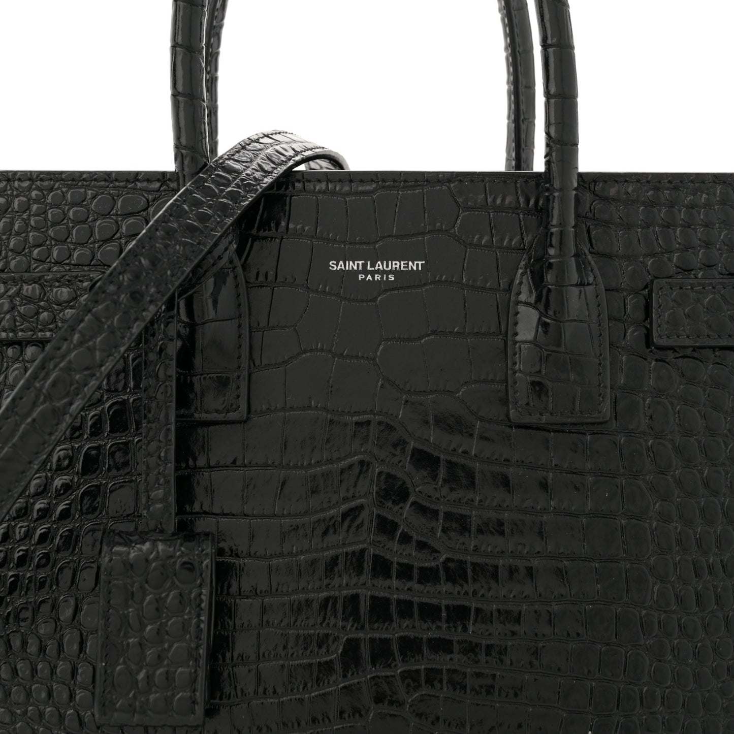Calfskin Crocodile Embossed Baby Sac De Jour Black