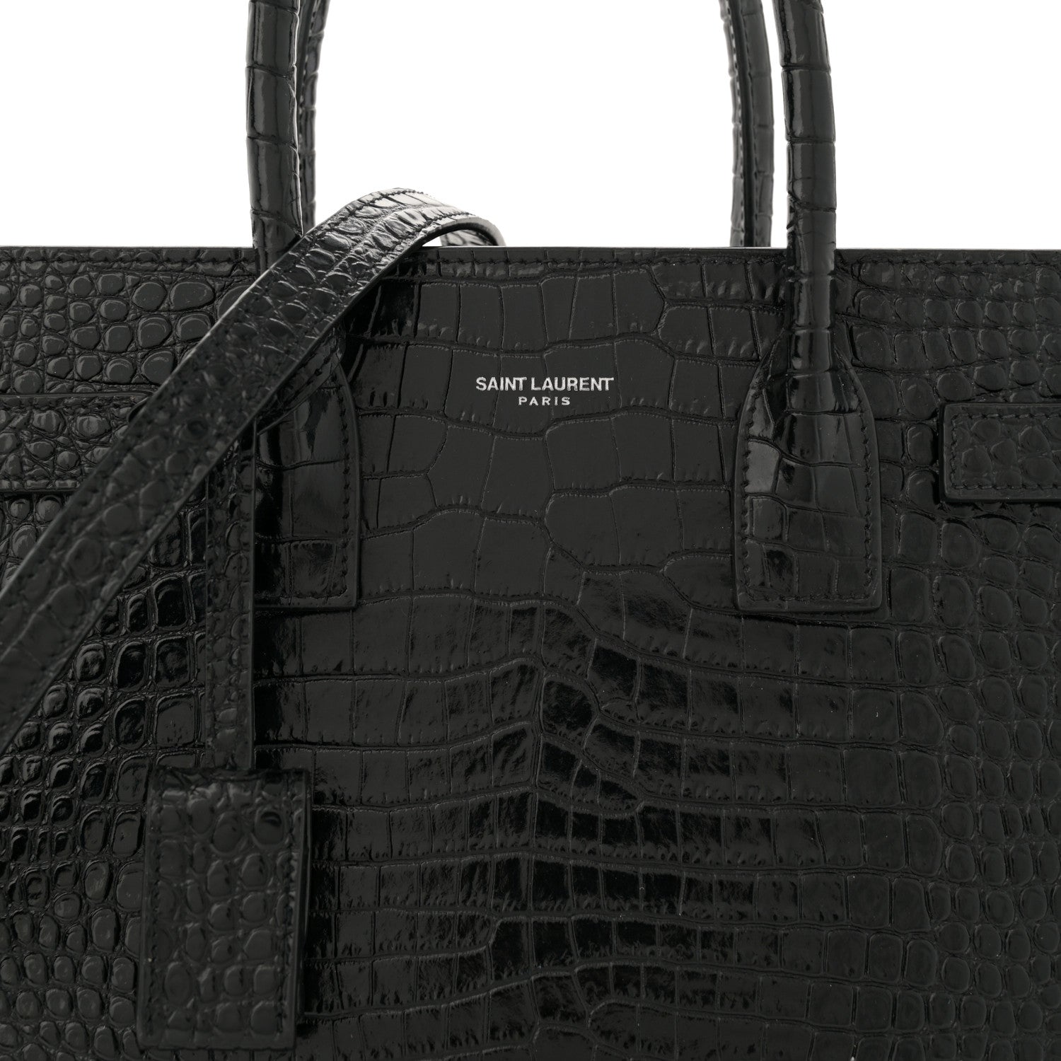 Saint Laurent Calfskin Crocodile Embossed Baby Sac De Jour Black 8 of 17