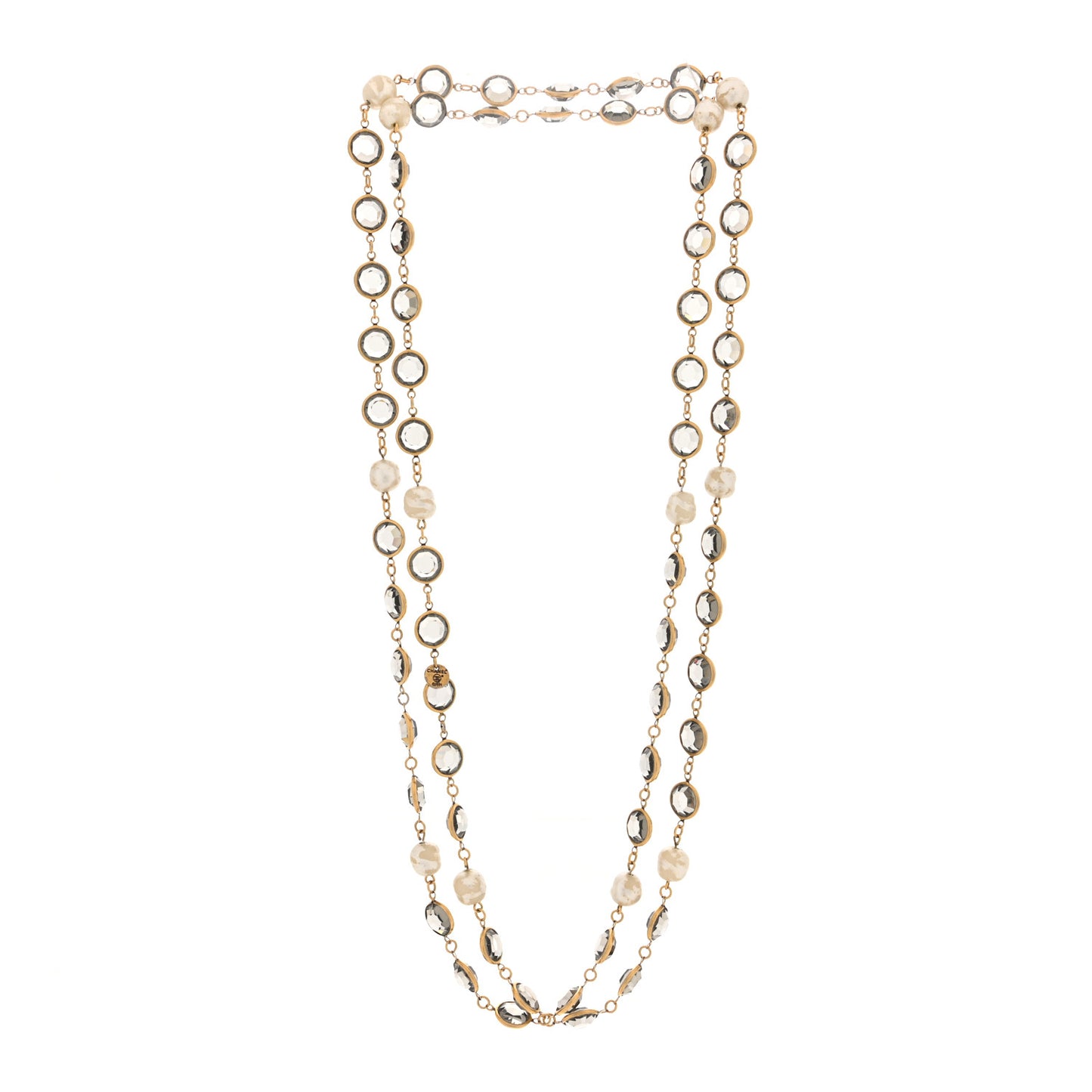 Swarovski Crystal Pearl Chicklet Sautoir Necklace Gold