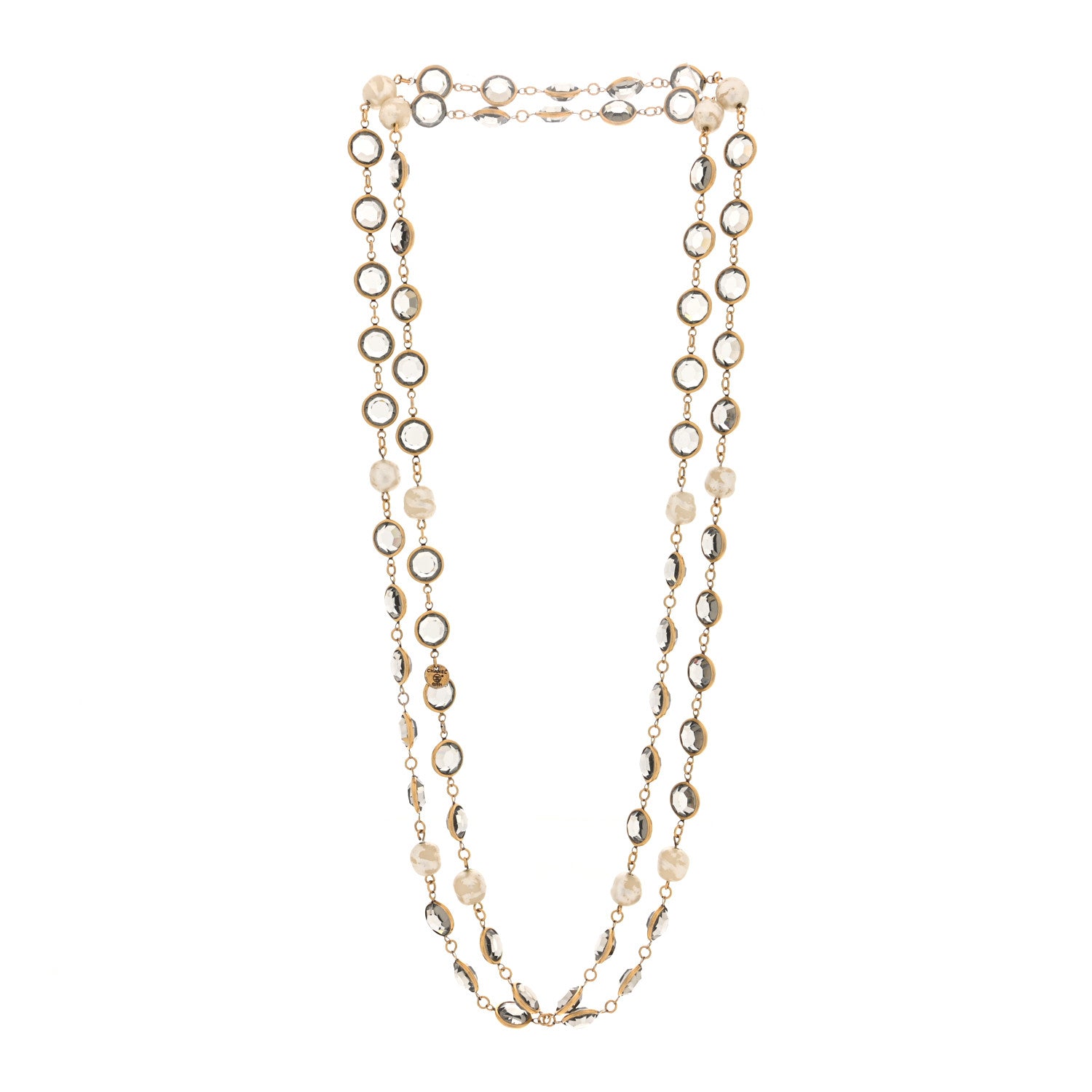 Chanel Swarovski Crystal Pearl Chicklet Sautoir Necklace Gold 3 of 5
