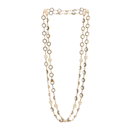 Chanel Swarovski Crystal Pearl Chicklet Sautoir Necklace Gold 3 of 5