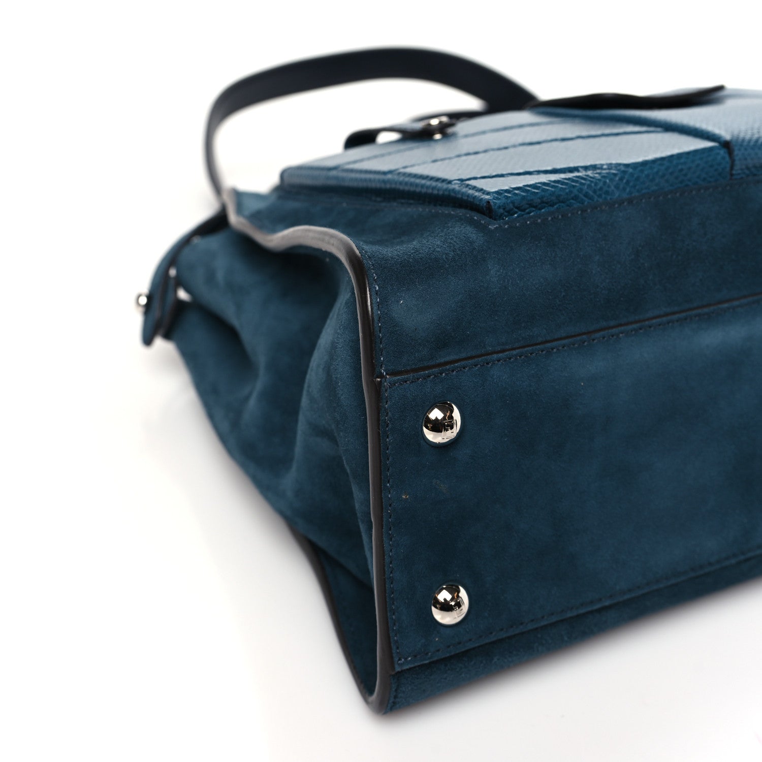 Fendi Chamois Karung Shiny Nappa Medium 3 Pocket Peekaboo Iconic Satchel Cobalto Petrolio 9 of 10