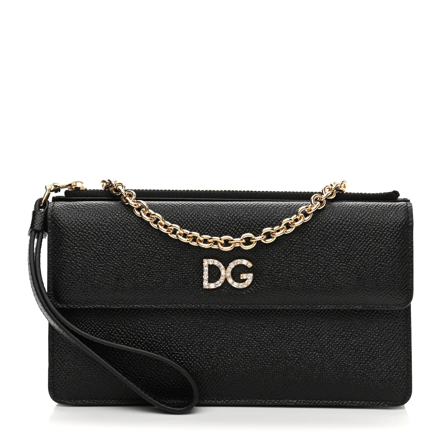 Dolce & Gabbana Dauphine Embellished Logo Chain Pouch Black 1 of 8