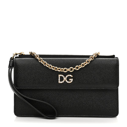 Dolce & Gabbana Dauphine Embellished Logo Chain Pouch Black 1 of 8