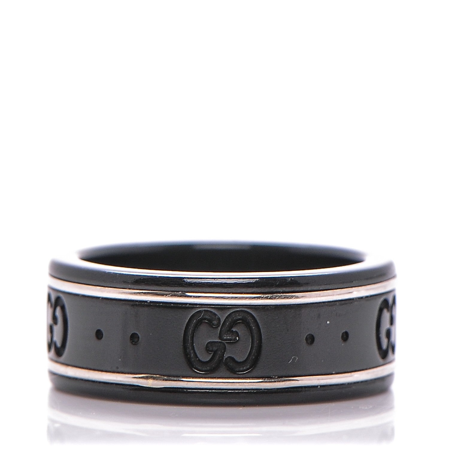 Gucci Black Synthetic Corundum 18K White Gold Icon Thin Band Ring 4.75 1 of 5