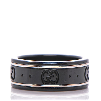 Gucci Black Synthetic Corundum 18K White Gold Icon Thin Band Ring 4.75 1 of 5